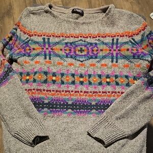 Chaps Sweater Multicolor Pattern Crew Neck Medium Winter Vintage Bohemian